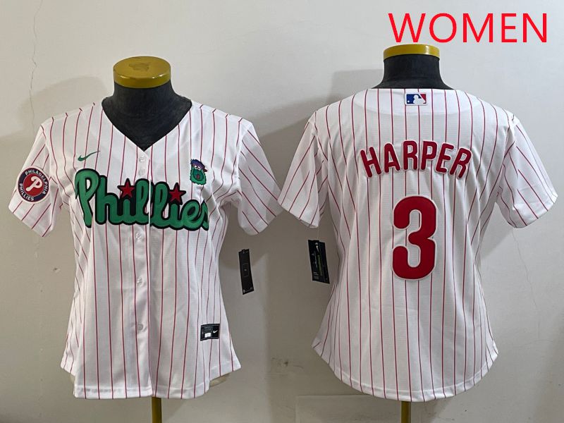 Women Philadelphia Phillies 3 Harper White Stripe Second generation joint name 2025 Nike MLB Jersey style 5